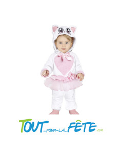 Déguisement de chat avec capuche blanc et rose pour bébé 12 - 18 mois