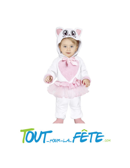 Déguisement de chat avec capuche blanc et rose pour bébé 12 - 18 mois