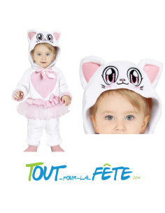Déguisement de chat avec capuche blanc et rose pour bébé 12 - 18 mois 2