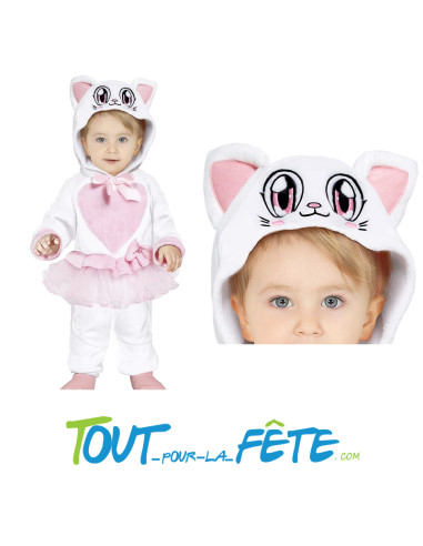 Déguisement de chat avec capuche blanc et rose pour bébé 12 - 18 mois