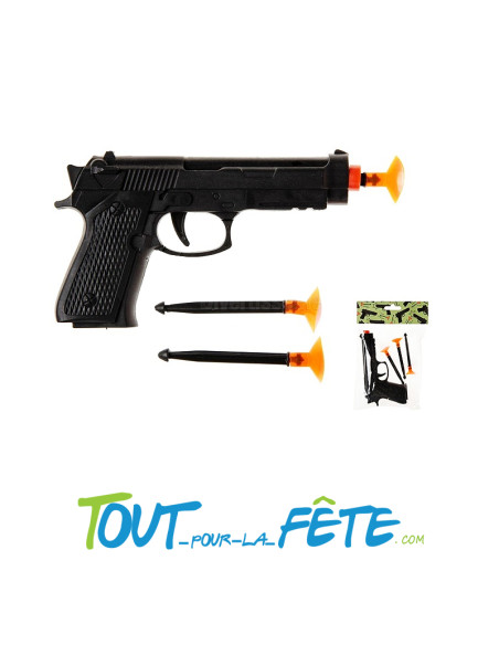 Pistolet noir avec 3 fléchettes 14 cm
