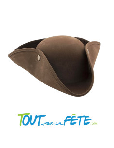 Chapeau tricorne de pirate effet daim marron taille adulte