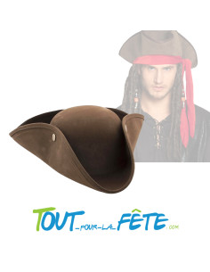 Chapeau tricorne de pirate effet daim marron taille adulte 2