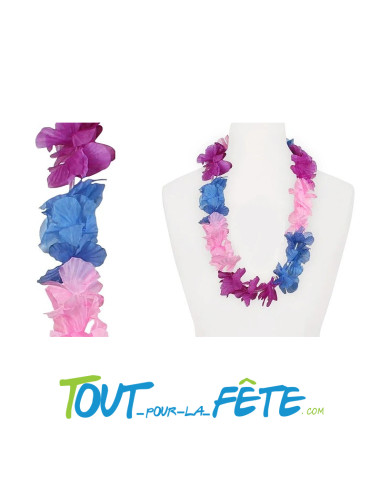 Collier de fleur Hawaïen / Tahiti rose / bleu / violet