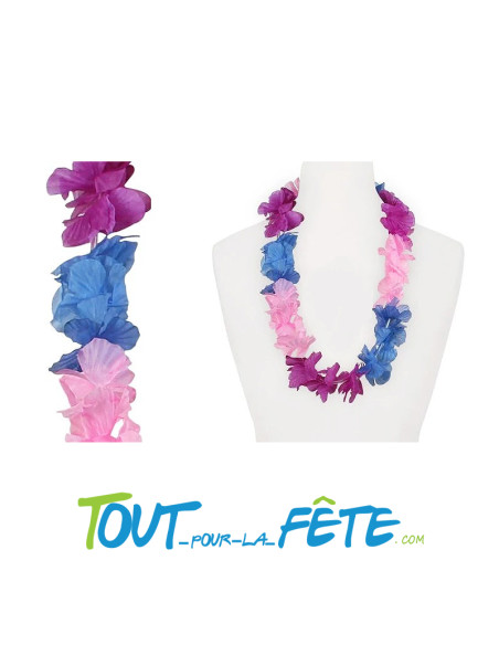 Collier de fleur Hawaïen / Tahiti rose / bleu / violet