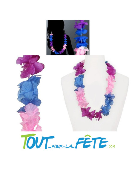 Collier de fleur Hawaïen / Tahiti rose / bleu / violet