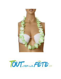 Collier de fleur Hawaïen / Tahiti vert et blanc