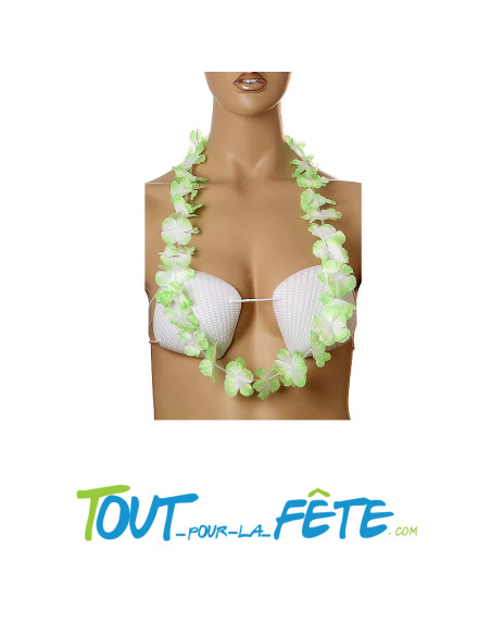 Collier de fleur Hawaïen / Tahiti vert et blanc
