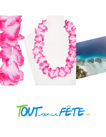 Collier de fleur Hawaïen / Tahiti rose et blanc