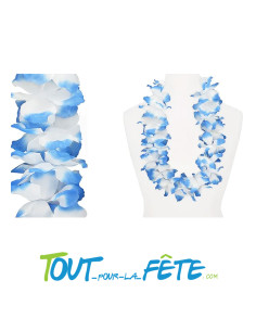 Collier de fleur Hawaïen / Tahiti bleu et blanc