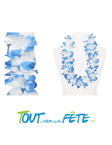 Collier de fleur Hawaïen / Tahiti bleu et blanc