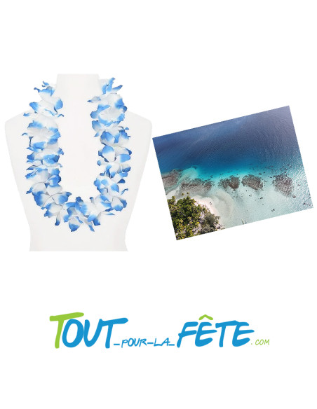 Collier de fleur Hawaïen / Tahiti bleu et blanc