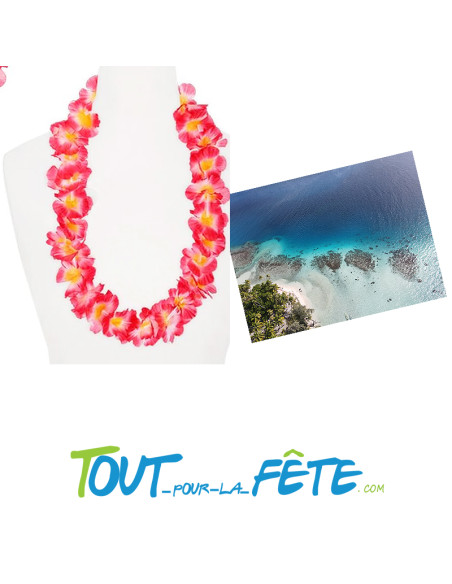 Collier de fleur Hawaïen / Tahiti rouge et jaune