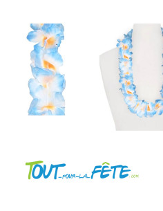Collier de fleur Hawaïen / Tahiti bleu, blanc, orange 2