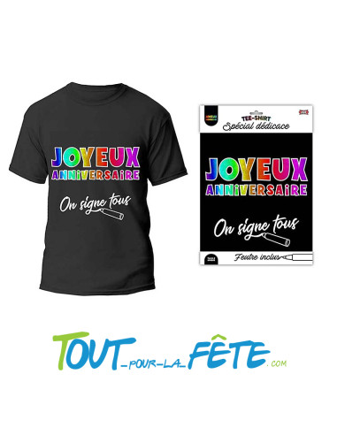 Tee-shirt dédicace joyeux anniversaire noir et multicolore
