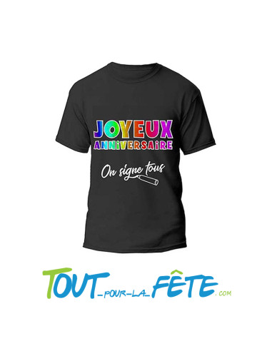 Tee-shirt dédicace joyeux anniversaire noir et multicolore