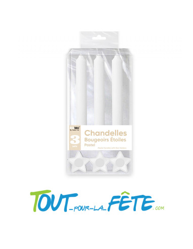 Lot de 3 chandelles avec bougeoirs étoiles ( plusieurs coloris )
