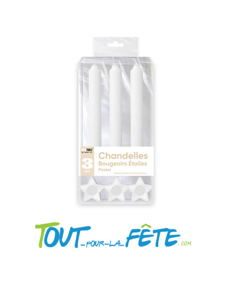 Lot de 3 chandelles avec bougeoirs étoiles ( plusieurs coloris )