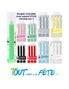 Lot de 3 chandelles avec bougeoirs étoiles ( plusieurs coloris )