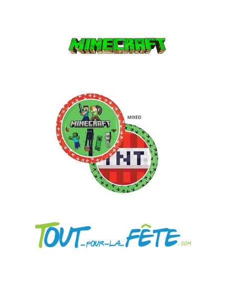 8 assiettes en papier minecraft 23 cm 2 motif