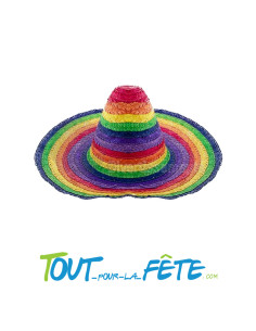Sombrero mexicain en paille multicolore 60 cm