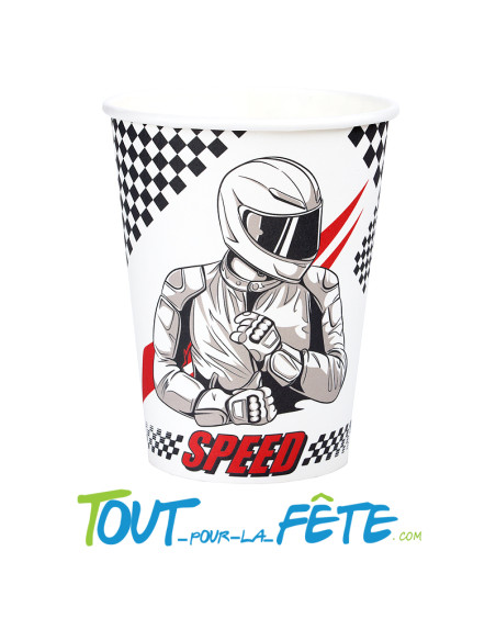 Lot de 10 gobelets en carton racing rouge, noir, blanc 7.8 x 9.7 cm / 27cl