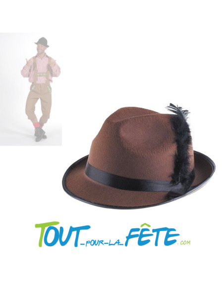 Chapeau de bavarois marron avec plume noir