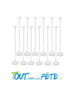 12 tiges à ballon sur pied 43 cm pour ballons avec adhésif double face