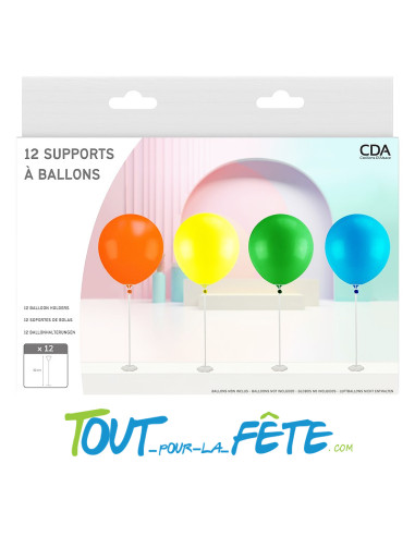 12 tiges à ballon sur pied 43 cm pour ballons avec adhésif double face