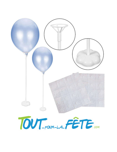 12 tiges à ballon sur pied 43 cm pour ballons avec adhésif double face