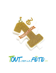 Bougie mon 1er anniversaire or et blanche