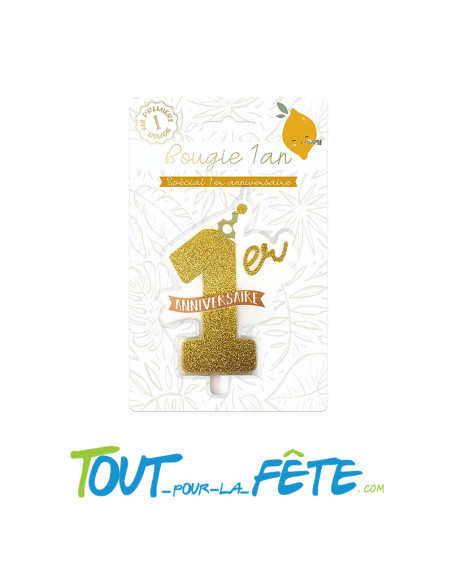 Bougie mon 1er anniversaire or et blanche