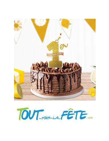 Bougie mon 1er anniversaire or et blanche