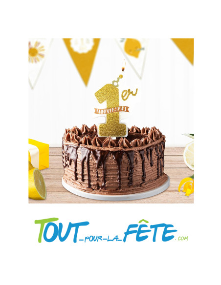 Bougie mon 1er anniversaire or et blanche