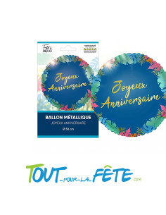 Ballon aluminium rond Joyeux anniversaire tropical 2