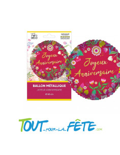 Ballon aluminium rond Joyeux anniversaire fleur 2