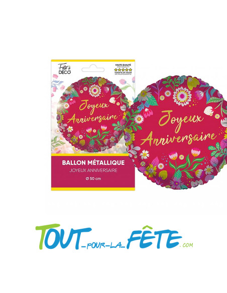 Ballon aluminium rond Joyeux anniversaire fleur
