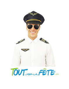 Set pilote d'avion (casquette, lunettes, insigne, épaulettes)