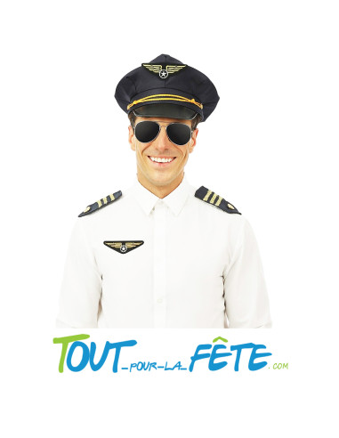 Set pilote d'avion (casquette, lunettes, insigne, épaulettes)