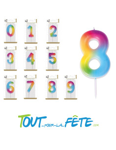Bougie Chiffres Multicolore 8 cm