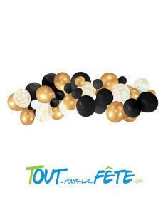 Kit arche à 40 ballons Noir, Or, Transparent avec confettis or 2