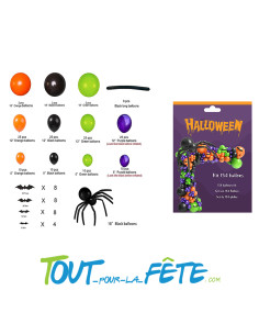 Kit 154 ballons halloween vert violet orange noir + araignée 2