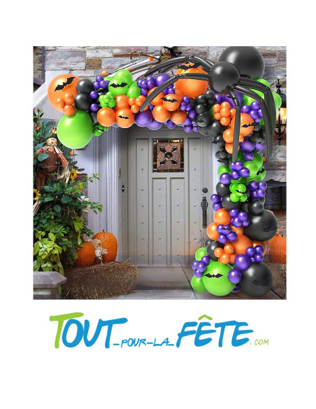 Kit 154 ballons halloween vert violet orange noir + araignée