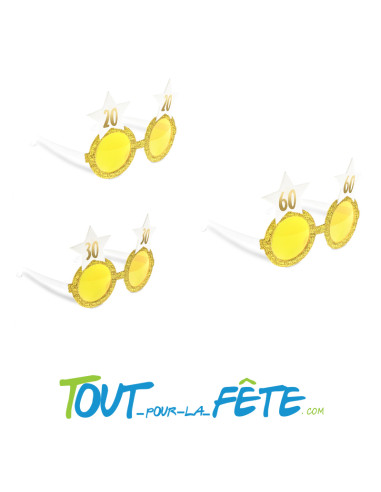 Lunettes étoiles joyeux anniversaire blanc et or