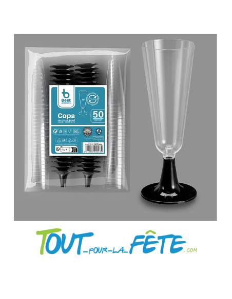 Lot de 50 flutes a champagne réutilisables avec pied noir