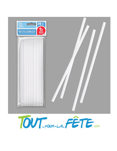 Lot de 20 pailles blanches réutilisables 20cm
