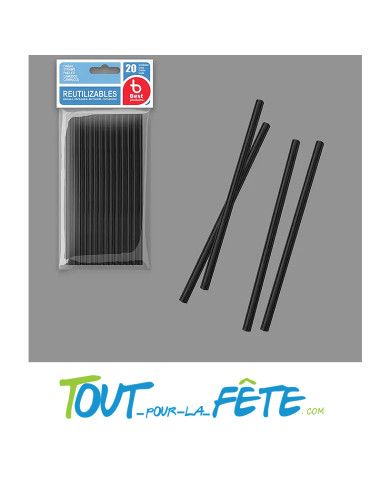 Lot de 20 pailles noires réutilisables 14cm