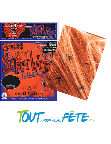 Toile d'araignée orange 60g ( 3 mètres) + 4 araignées