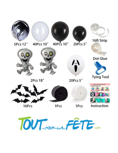Kit 127 ballons halloween blanc et noir